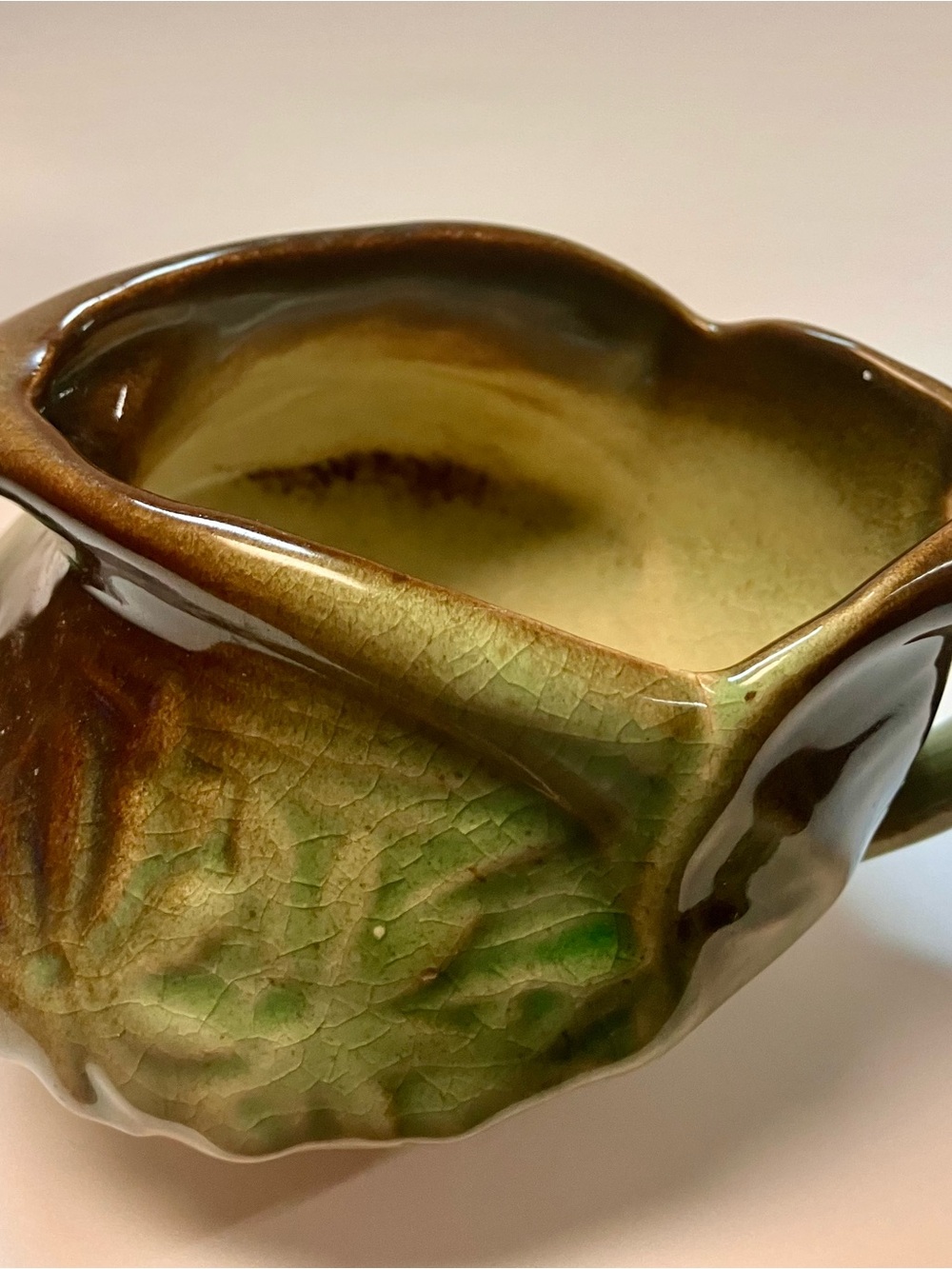 Glazed Green and Brown Ceramic Accent Bowl